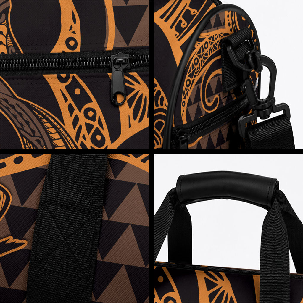 Koa Ikaika Warrior Helmet with Shark Duffle Bag Gold Kakau Style LT9 - Polynesian Pride
