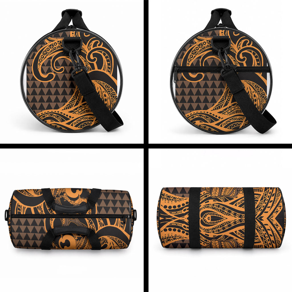 Koa Ikaika Warrior Helmet with Shark Duffle Bag Gold Kakau Style LT9 - Polynesian Pride