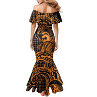 Koa Ikaika Warrior Helmet with Shark Family Matching Mermaid Dress and Hawaiian Shirt Gold Kakau Style LT9 - Polynesian Pride