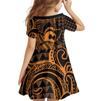 Koa Ikaika Warrior Helmet with Shark Family Matching Off Shoulder Short Dress and Hawaiian Shirt Gold Kakau Style LT9 - Polynesian Pride