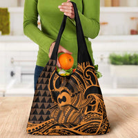 Koa Ikaika Warrior Helmet with Shark Grocery Bag Gold Kakau Style