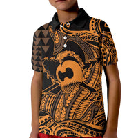 Koa Ikaika Warrior Helmet with Shark Kid Polo Shirt Gold Kakau Style