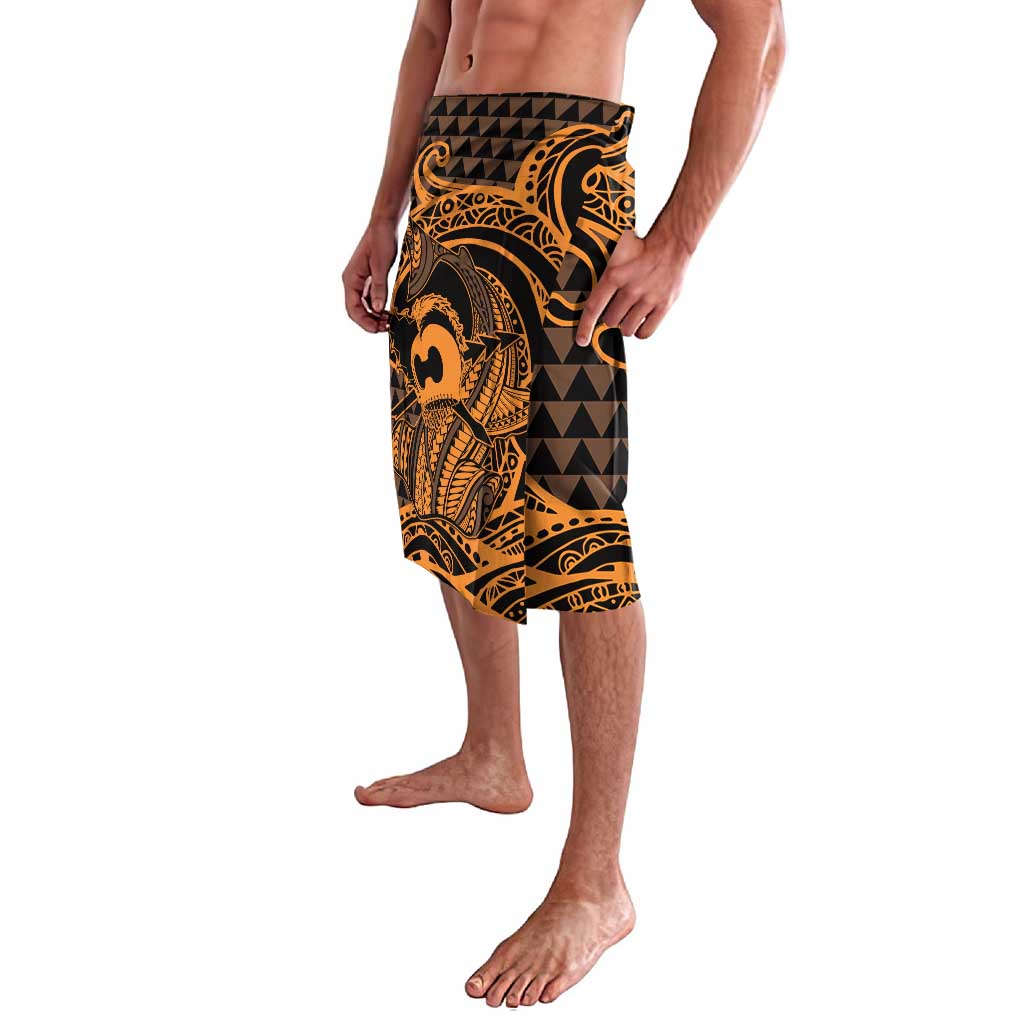 Koa Ikaika Warrior Helmet with Shark Lavalava Gold Kakau Style