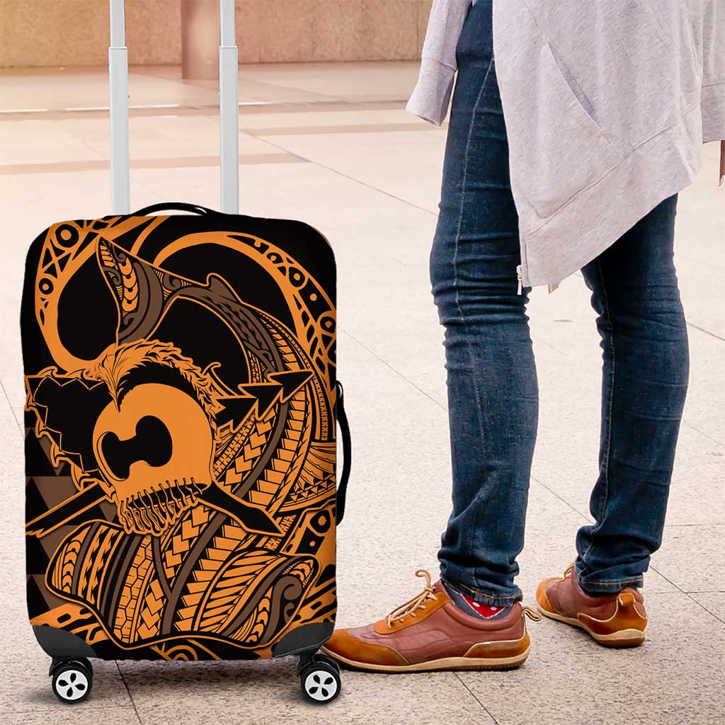 Koa Ikaika Warrior Helmet with Shark Luggage Cover Gold Kakau Style LT9 Gold - Polynesian Pride