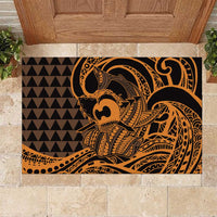 Koa Ikaika Warrior Helmet with Shark Rubber Doormat Gold Kakau Style