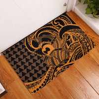 Koa Ikaika Warrior Helmet with Shark Rubber Doormat Gold Kakau Style