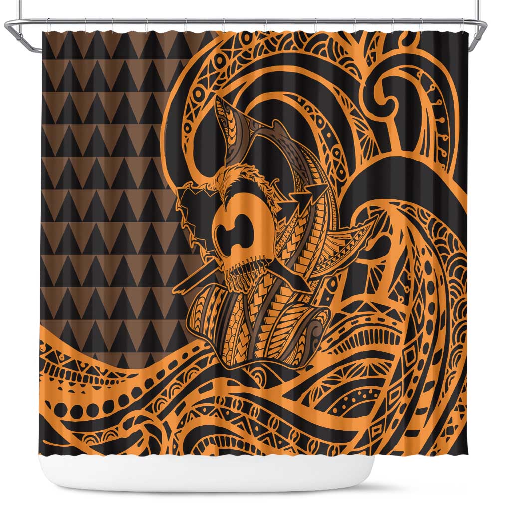 Koa Ikaika Warrior Helmet with Shark Shower Curtain Gold Kakau Style LT9 Gold - Polynesian Pride