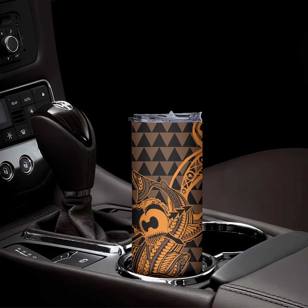 Koa Ikaika Warrior Helmet with Shark Skinny Tumbler Gold Kakau Style