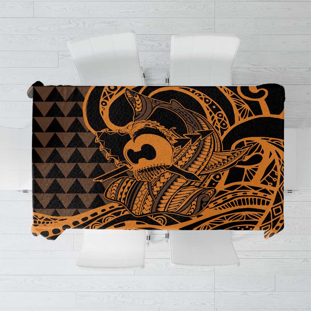 Koa Ikaika Warrior Helmet with Shark Tablecloth Gold Kakau Style LT9 Gold - Polynesian Pride