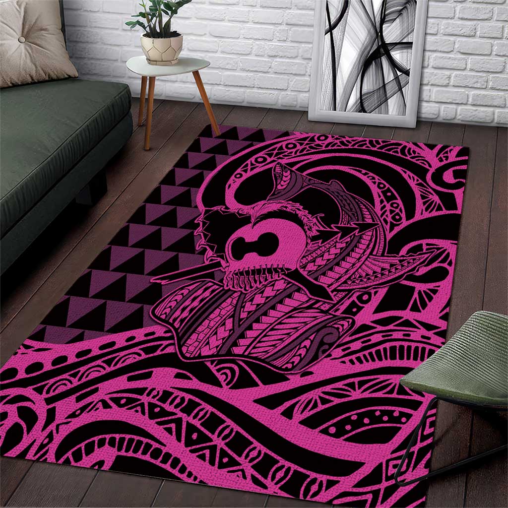 Koa Ikaika Warrior Helmet with Shark Area Rug Pink Kakau Style LT9 Pink - Polynesian Pride