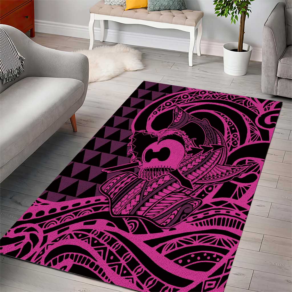 Koa Ikaika Warrior Helmet with Shark Area Rug Pink Kakau Style