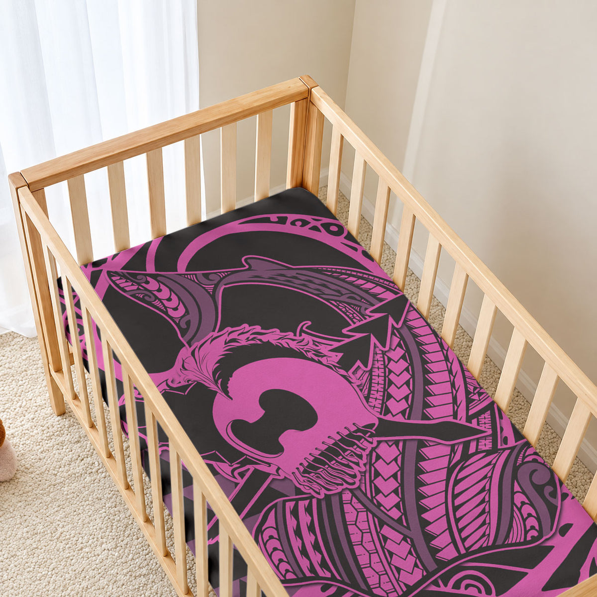 Koa Ikaika Warrior Helmet with Shark Baby Bed Cover Pink Kakau Style LT9 - Polynesian Pride