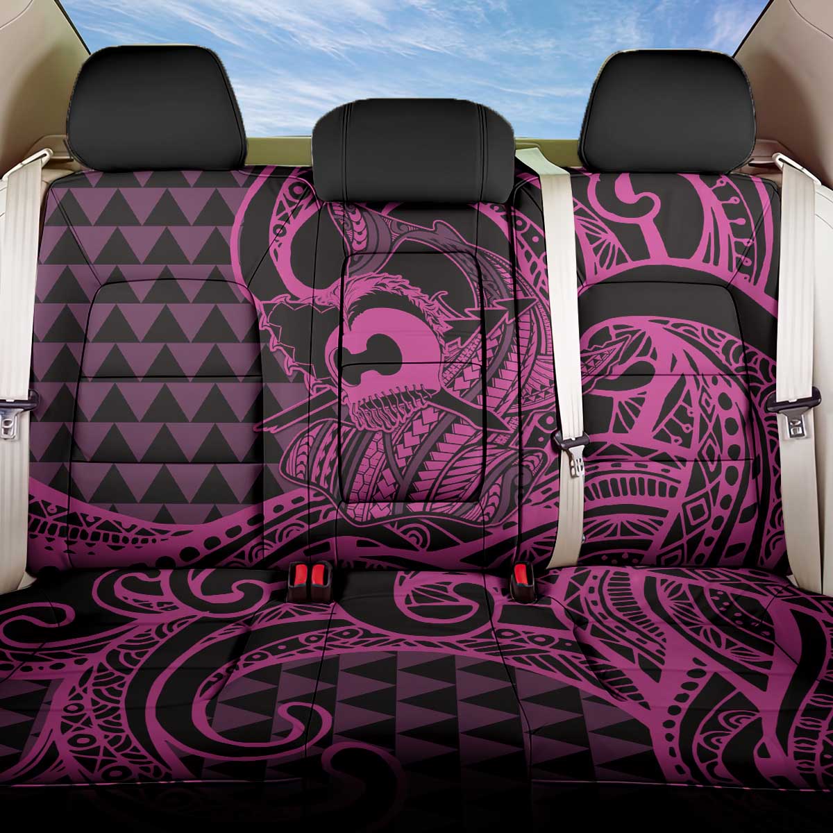 Koa Ikaika Warrior Helmet with Shark Back Car Seat Cover Pink Kakau Style LT9 One Size Pink - Polynesian Pride