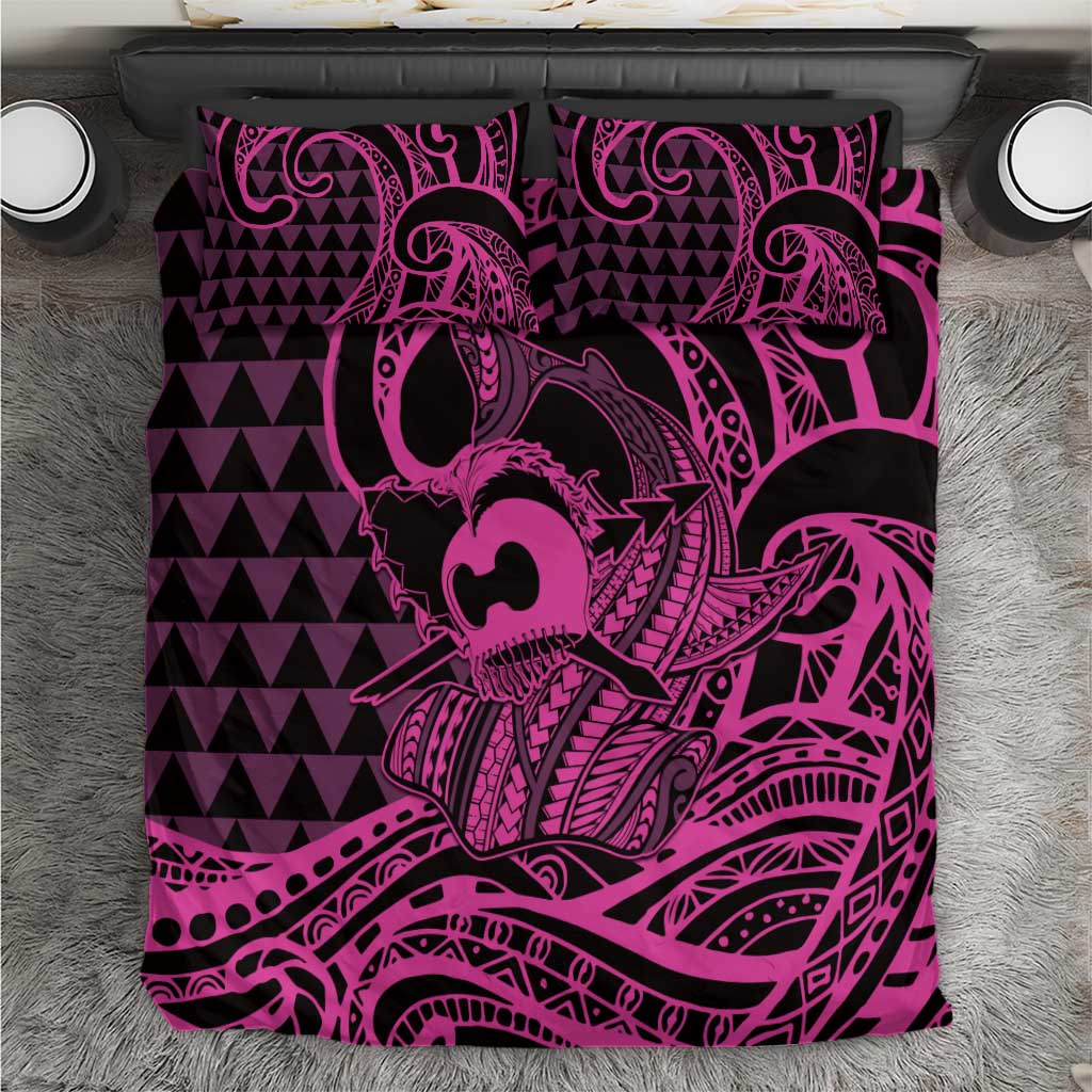 Koa Ikaika Warrior Helmet with Shark Bedding Set Pink Kakau Style LT9 Pink - Polynesian Pride