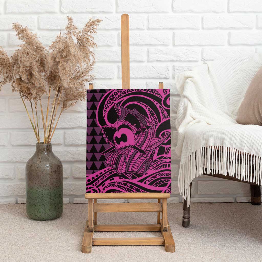 Koa Ikaika Warrior Helmet with Shark Canvas Wall Art Pink Kakau Style
