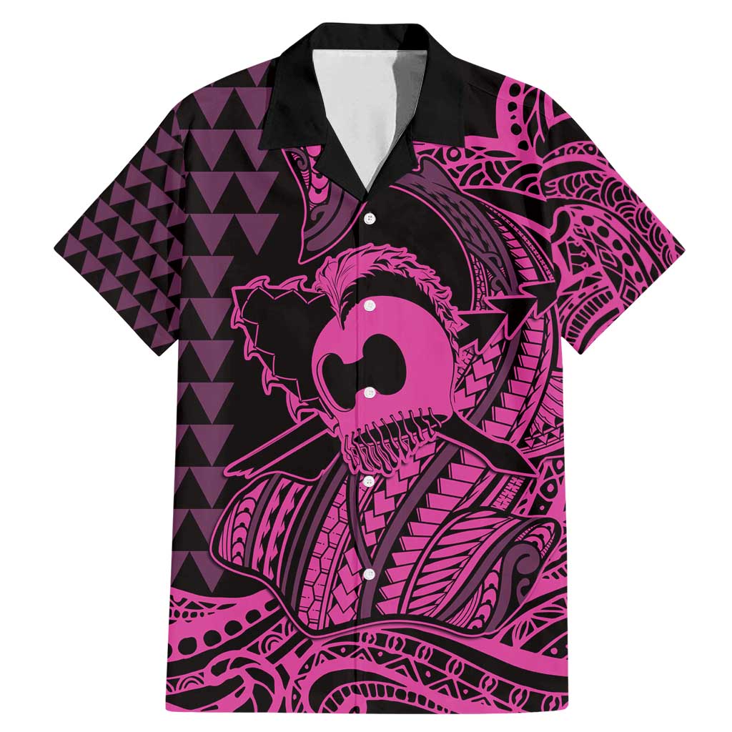 Koa Ikaika Warrior Helmet with Shark Family Matching Mermaid Dress and Hawaiian Shirt Pink Kakau Style LT9 Dad's Shirt - Short Sleeve Pink - Polynesian Pride