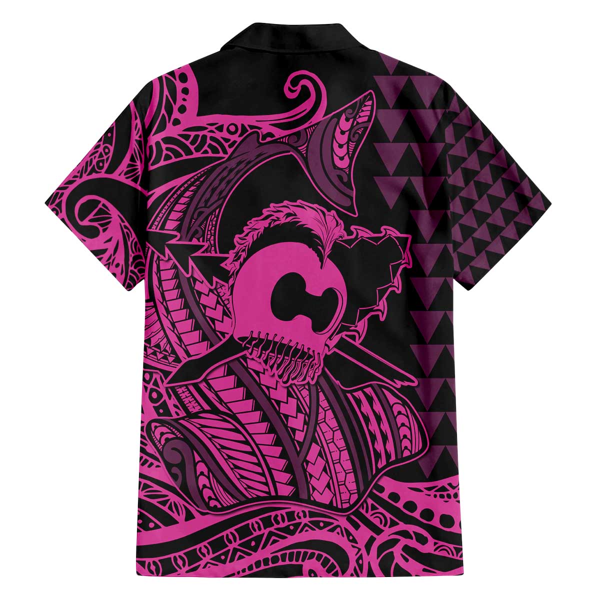 Koa Ikaika Warrior Helmet with Shark Family Matching Off The Shoulder Long Sleeve Dress and Hawaiian Shirt Pink Kakau Style LT9 - Polynesian Pride
