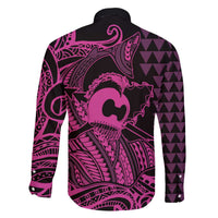 Koa Ikaika Warrior Helmet with Shark Family Matching Off The Shoulder Long Sleeve Dress and Hawaiian Shirt Pink Kakau Style LT9 - Polynesian Pride