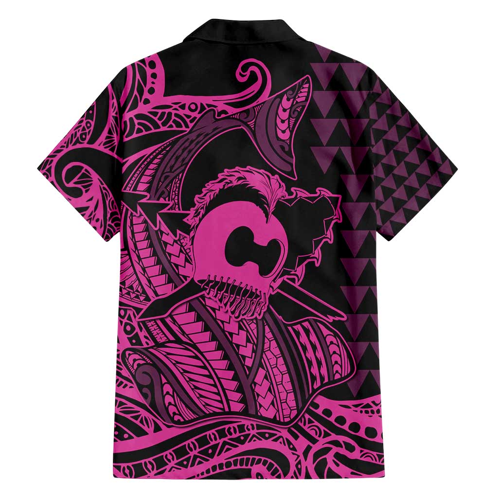Koa Ikaika Warrior Helmet with Shark Family Matching Summer Maxi Dress and Hawaiian Shirt Pink Kakau Style LT9 - Polynesian Pride