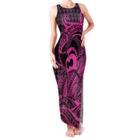 Koa Ikaika Warrior Helmet with Shark Family Matching Tank Maxi Dress and Hawaiian Shirt Pink Kakau Style LT9 Mom's Dress Pink - Polynesian Pride