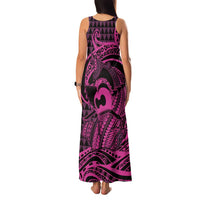 Koa Ikaika Warrior Helmet with Shark Family Matching Tank Maxi Dress and Hawaiian Shirt Pink Kakau Style LT9 - Polynesian Pride