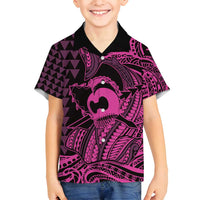 Koa Ikaika Warrior Helmet with Shark Family Matching Tank Maxi Dress and Hawaiian Shirt Pink Kakau Style LT9 Son's Shirt Pink - Polynesian Pride