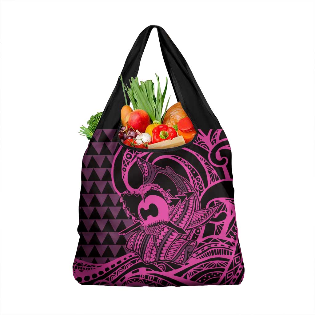 Koa Ikaika Warrior Helmet with Shark Grocery Bag Pink Kakau Style LT9 1-pack One Size Pink - Polynesian Pride