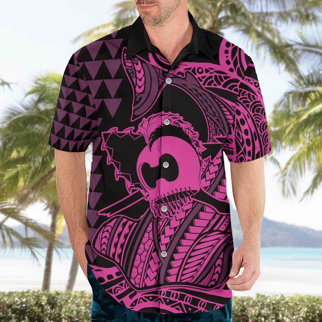 Koa Ikaika Warrior Helmet with Shark Hawaiian Shirt Pink Kakau Style LT9 - Polynesian Pride