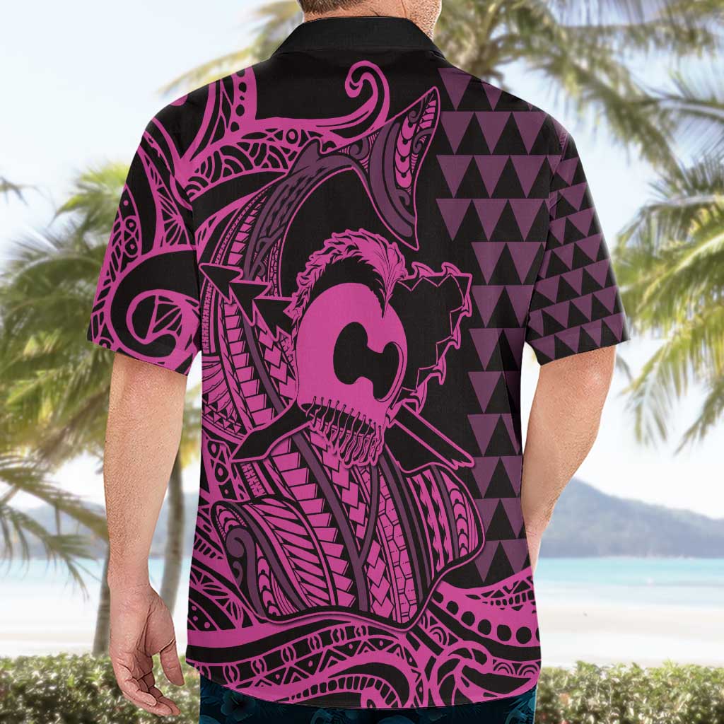 Koa Ikaika Warrior Helmet with Shark Hawaiian Shirt Pink Kakau Style LT9 - Polynesian Pride