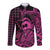 Koa Ikaika Warrior Helmet with Shark Long Sleeve Button Shirt Pink Kakau Style