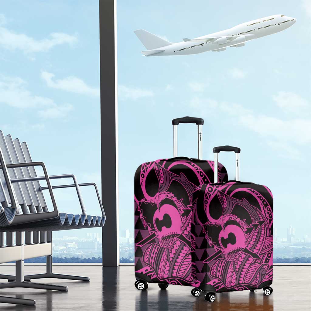Koa Ikaika Warrior Helmet with Shark Luggage Cover Pink Kakau Style LT9 - Polynesian Pride