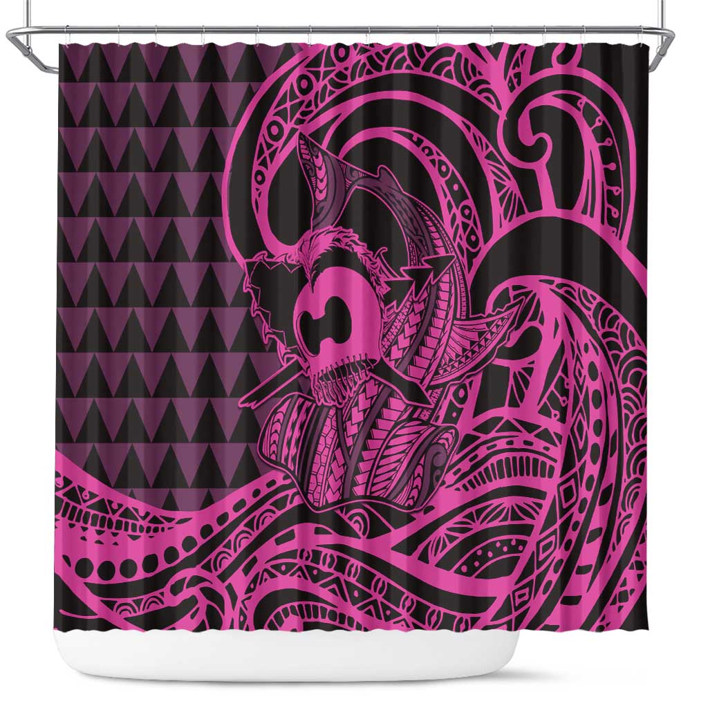 Koa Ikaika Warrior Helmet with Shark Shower Curtain Pink Kakau Style LT9 Pink - Polynesian Pride