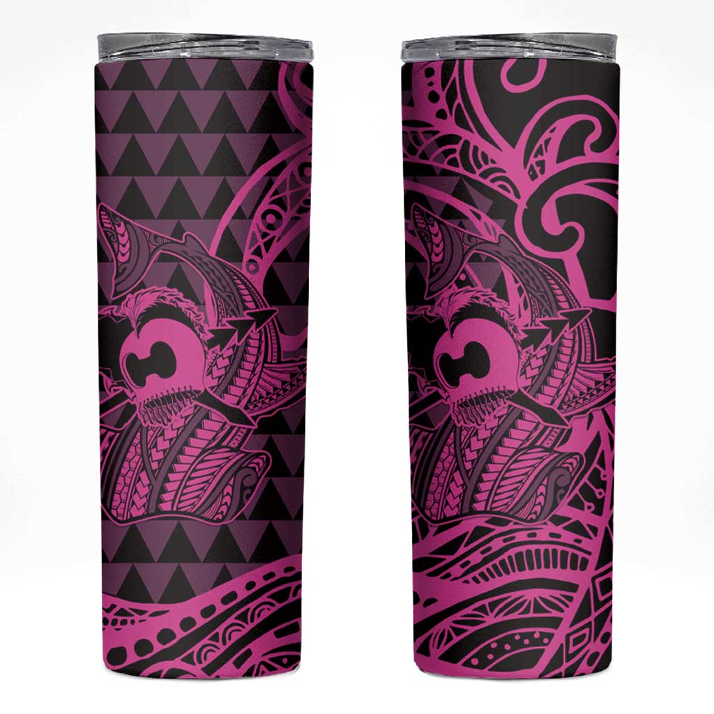 Koa Ikaika Warrior Helmet with Shark Skinny Tumbler Pink Kakau Style LT9 Pink - Polynesian Pride