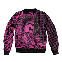 Koa Ikaika Warrior Helmet with Shark Sleeve Zip Bomber Jacket Pink Kakau Style