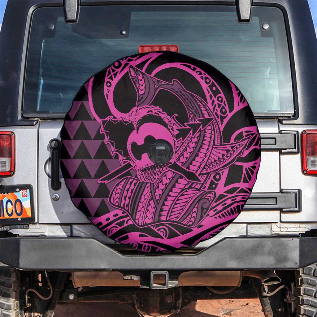 Koa Ikaika Warrior Helmet with Shark Spare Tire Cover Pink Kakau Style LT9 Pink - Polynesian Pride