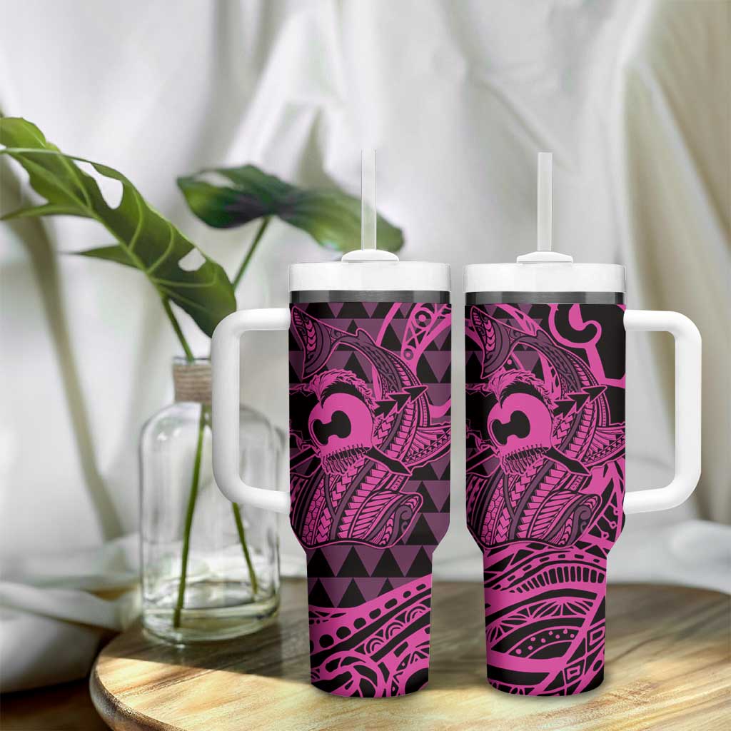 Koa Ikaika Warrior Helmet with Shark Tumbler With Handle Pink Kakau Style