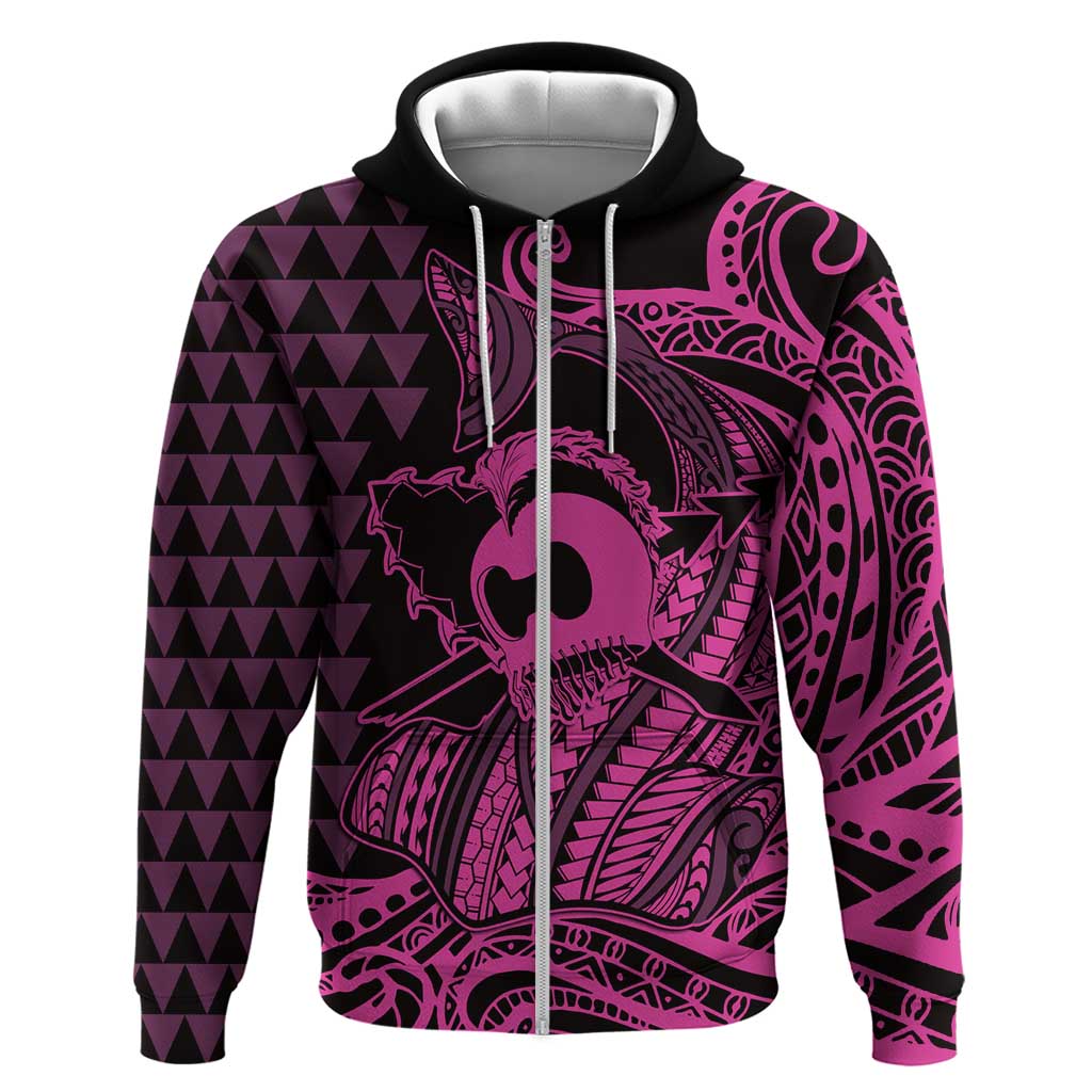 Koa Ikaika Warrior Helmet with Shark Zip Hoodie Pink Kakau Style LT9 Zip Hoodie Pink - Polynesian Pride