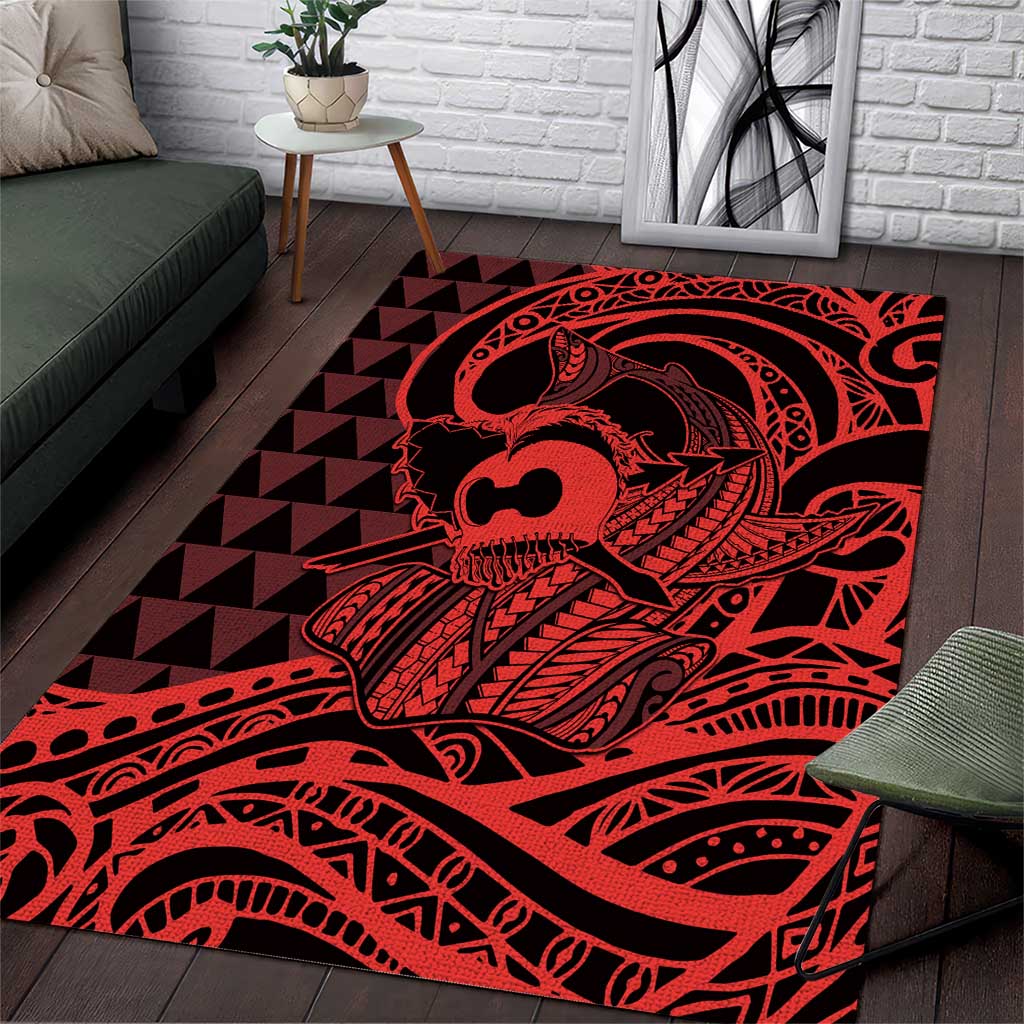 Koa Ikaika Warrior Helmet with Shark Area Rug Red Kakau Style LT9 Red - Polynesian Pride
