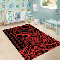 Koa Ikaika Warrior Helmet with Shark Area Rug Red Kakau Style