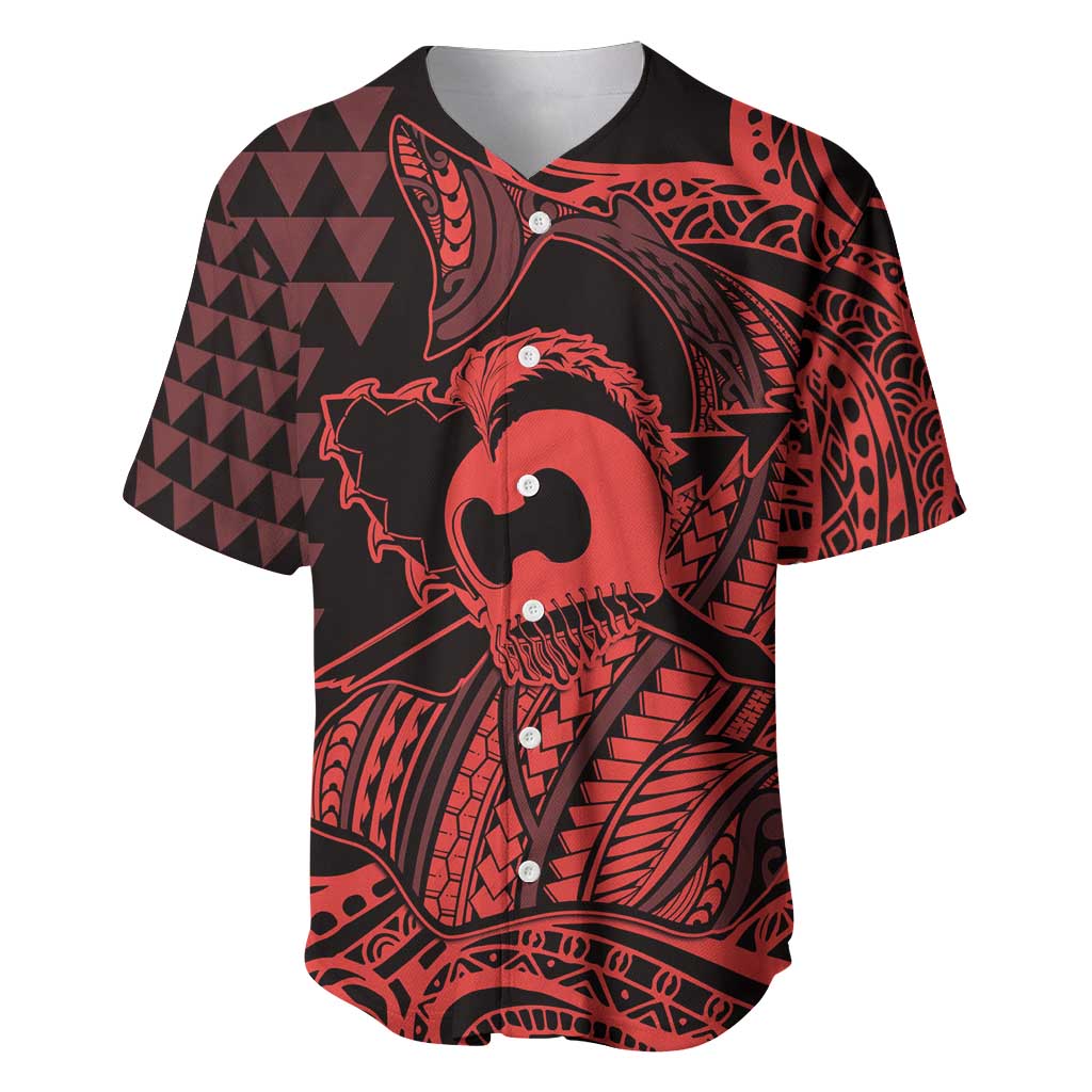 Koa Ikaika Warrior Helmet with Shark Baseball Jersey Red Kakau Style LT9 Red - Polynesian Pride