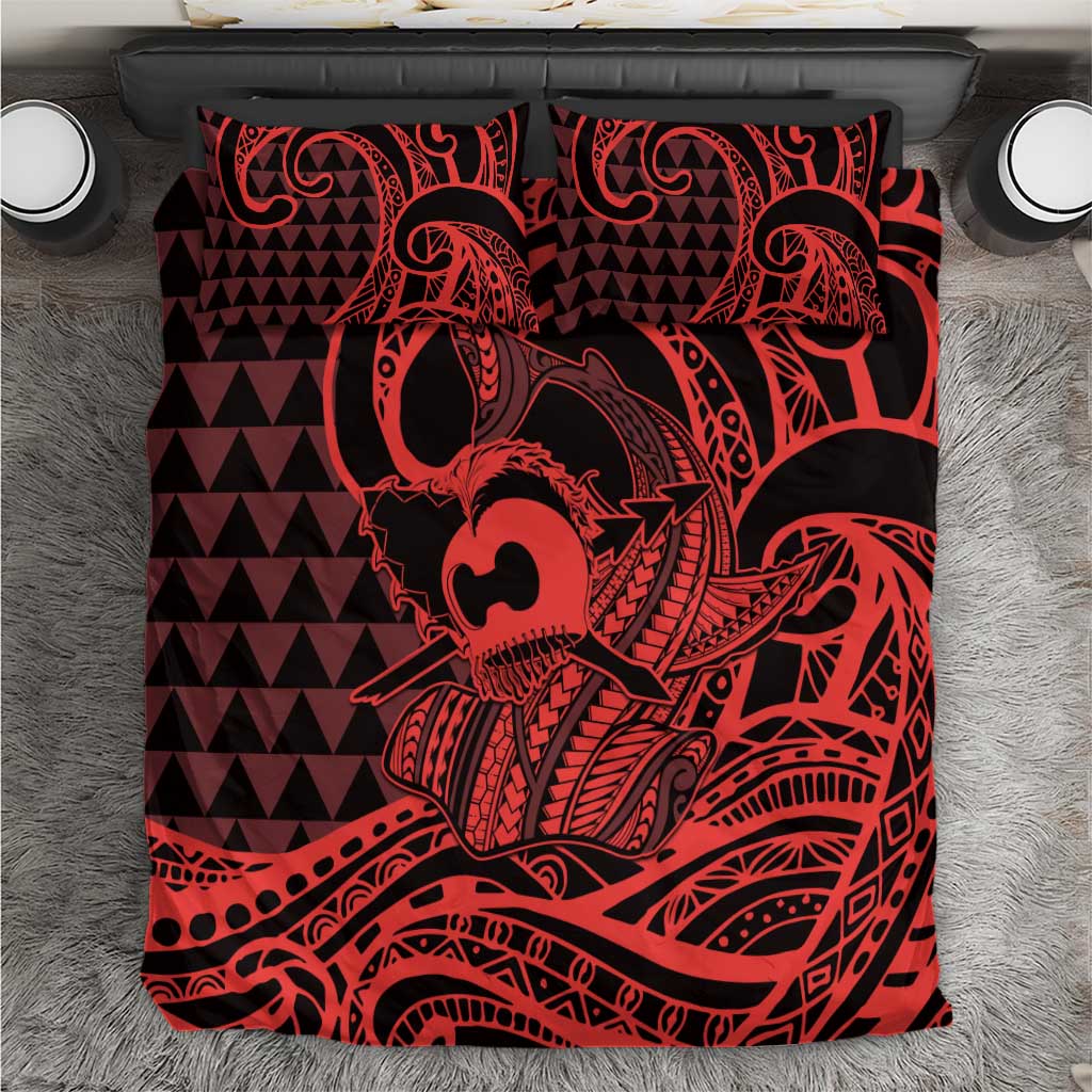 Koa Ikaika Warrior Helmet with Shark Bedding Set Red Kakau Style LT9 Red - Polynesian Pride