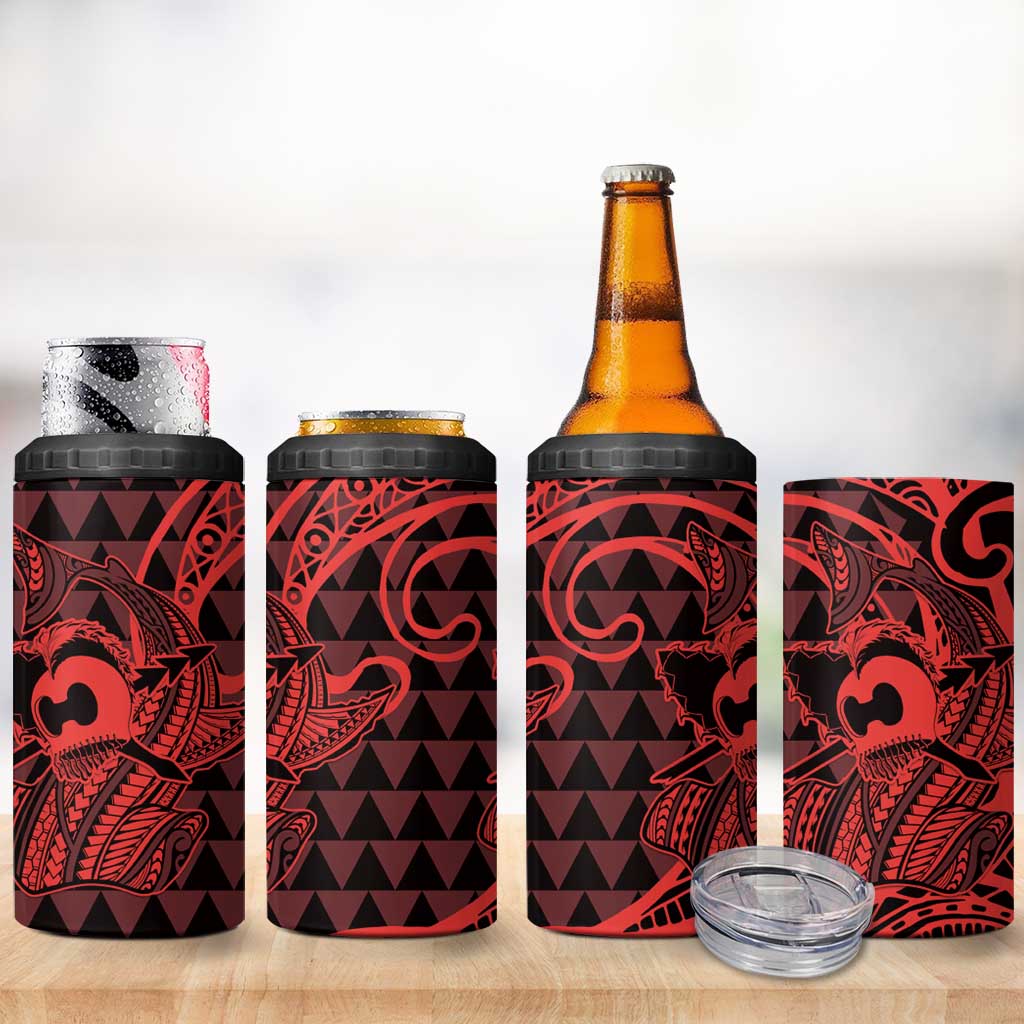 Koa Ikaika Warrior Helmet with Shark 4 in 1 Can Cooler Tumbler Red Kakau Style