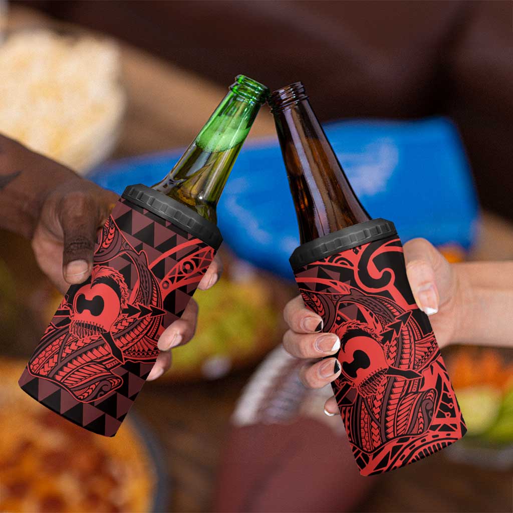 Koa Ikaika Warrior Helmet with Shark 4 in 1 Can Cooler Tumbler Red Kakau Style