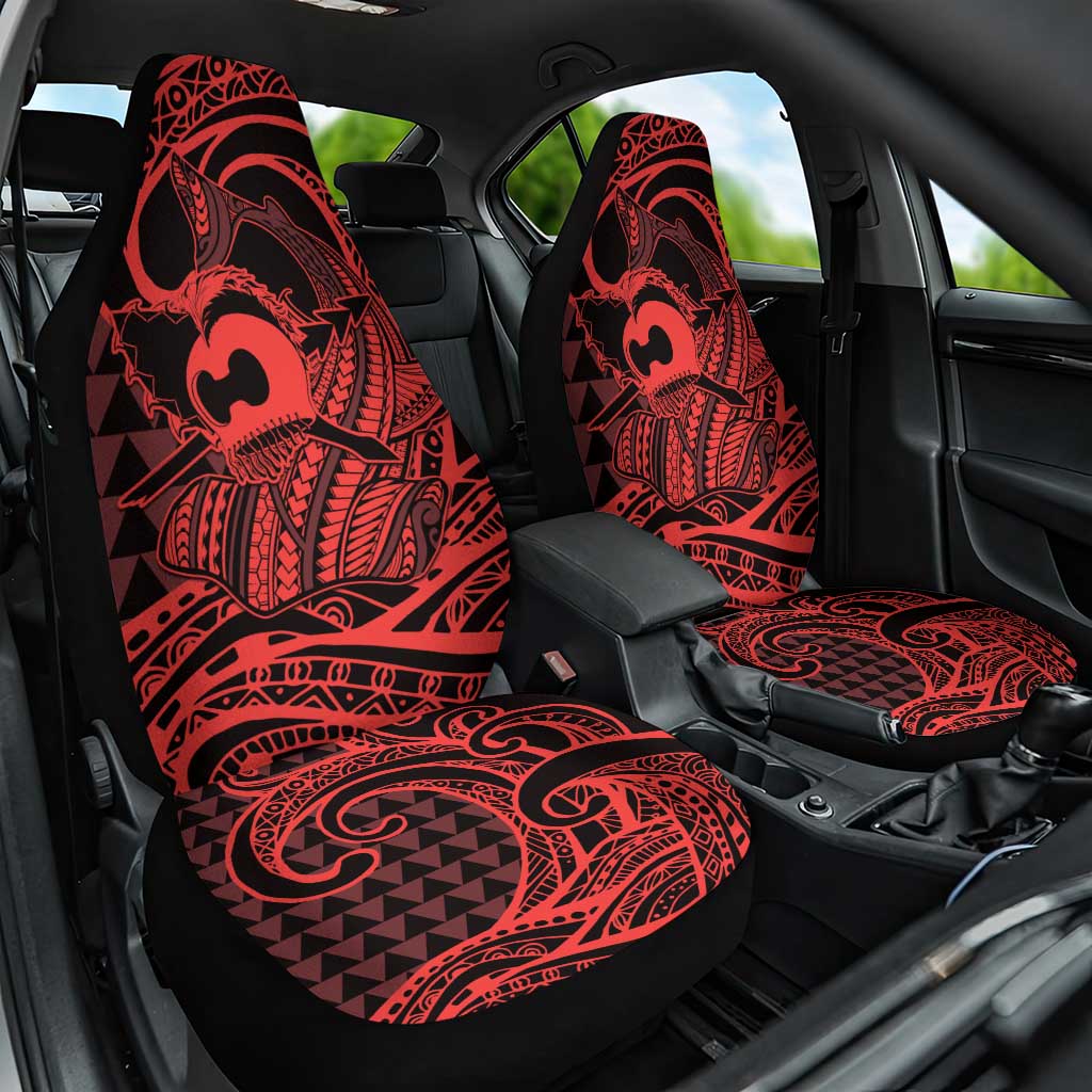 Koa Ikaika Warrior Helmet with Shark Car Seat Cover Red Kakau Style LT9 One Size Red - Polynesian Pride