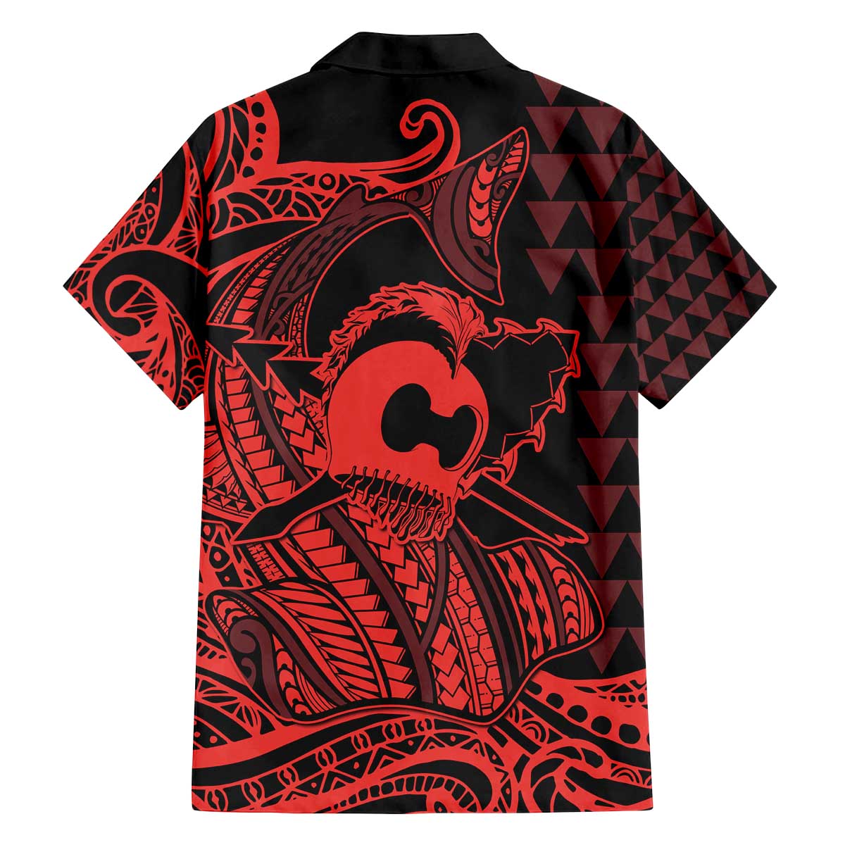 Koa Ikaika Warrior Helmet with Shark Family Matching Off The Shoulder Long Sleeve Dress and Hawaiian Shirt Red Kakau Style LT9 - Polynesian Pride