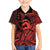 Koa Ikaika Warrior Helmet with Shark Family Matching Off The Shoulder Long Sleeve Dress and Hawaiian Shirt Red Kakau Style