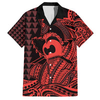 Koa Ikaika Warrior Helmet with Shark Family Matching Off Shoulder Short Dress and Hawaiian Shirt Red Kakau Style LT9 Dad's Shirt - Short Sleeve Red - Polynesian Pride