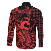 Koa Ikaika Warrior Helmet with Shark Family Matching Off Shoulder Short Dress and Hawaiian Shirt Red Kakau Style LT9 - Polynesian Pride