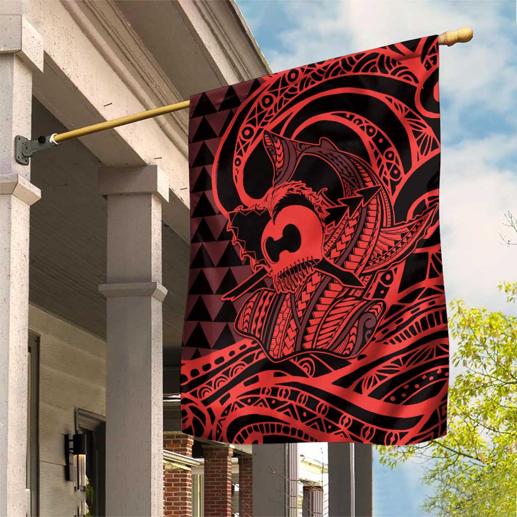 Koa Ikaika Warrior Helmet with Shark Garden Flag Red Kakau Style LT9 House Flag Red - Polynesian Pride
