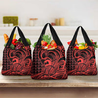 Koa Ikaika Warrior Helmet with Shark Grocery Bag Red Kakau Style